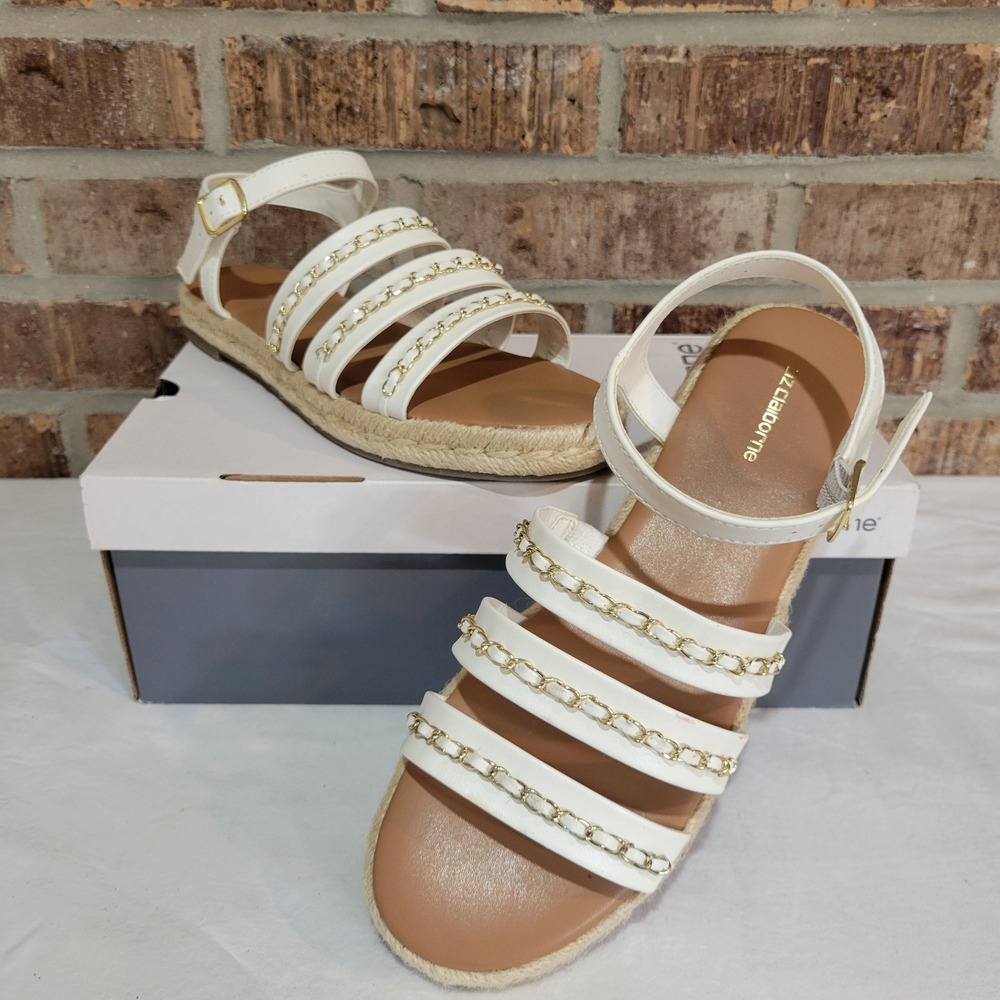 Liz Claiborne LC Bumped White Chain Espadrille Sandals Mens 8.5 M Flat Strappy